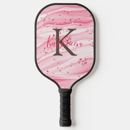 Monogram roze grijze witte sparkle Glitter Swirl Pickleball Paddle (Voorkant)