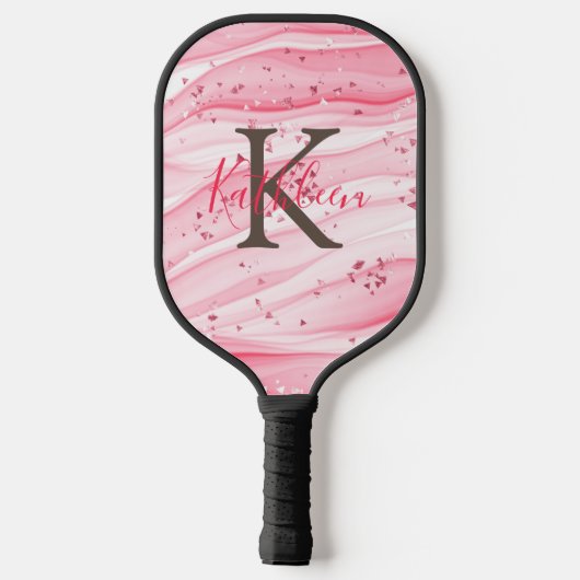 Monogram roze grijze witte sparkle Glitter Swirl Pickleball Paddle (Achterkant)