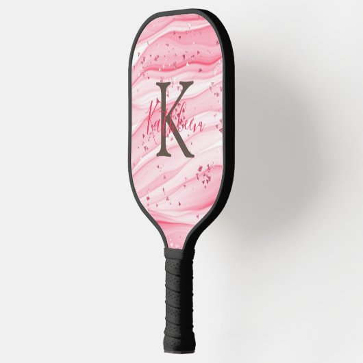 Monogram roze grijze witte sparkle Glitter Swirl Pickleball Paddle (Links)