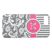 Monogram roze grijze witte streep Damask Case-Mate iPhone Case (Achterkant (Horizontaal))