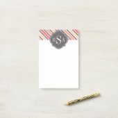 Monogram roze grijze witte streep patroon post-it® notes (Op bureau)