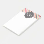 Monogram roze grijze witte streep patroon post-it® notes (Schuin)