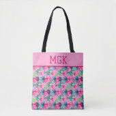 Monogram Roze Groen Blauw Bloem Bright Tropisch   Tote Bag (Voorkant)