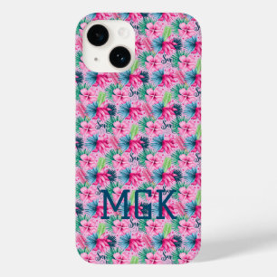 Monogram Roze Groen Blauw Bloemrijk Helder Tropisc Case-Mate iPhone 14 Hoesje