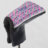 Monogram roze groen blauw Floral helder tropisch Golfheadcover (3/4 voorkant)