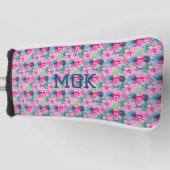 Monogram roze groen blauw Floral helder tropisch Golfheadcover (Voorkant)