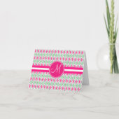 Monogram Roze Groen Grijs Triangle Tribal Pattern Notitiekaartje (Voorkant)