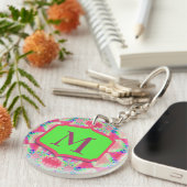  Monogram roze groen patroon Sleutelhanger (Voorkant Rechts)