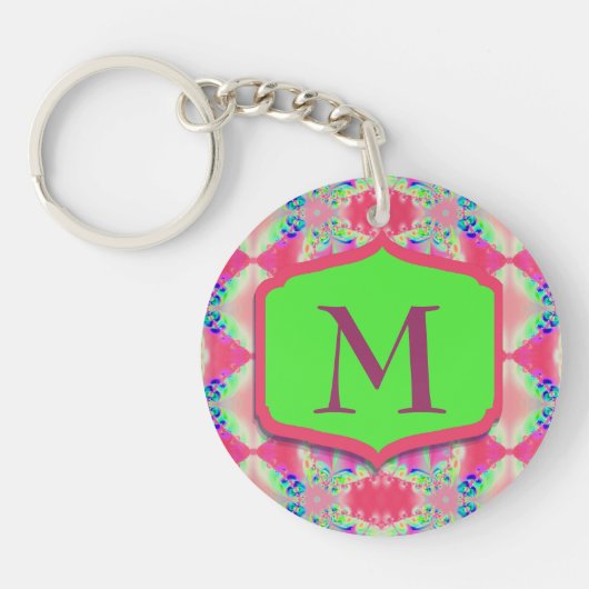  Monogram roze groen patroon Sleutelhanger (Voorkant)