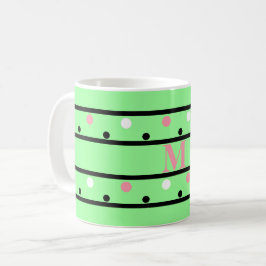 Monogram Roze Groen Witte Polka Dots Koffiemok