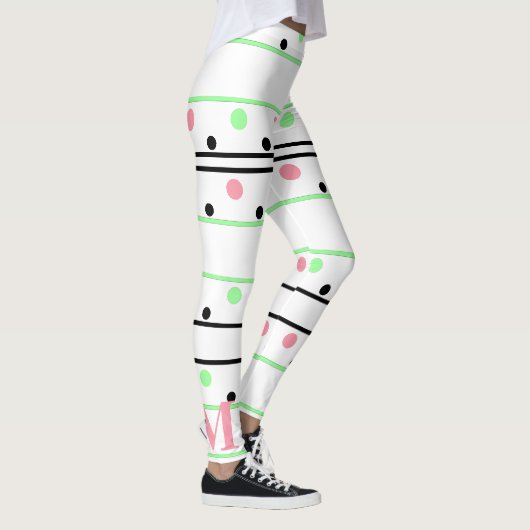 Monogram Roze Groen Zwart Polka Dots Leggings (Rechts)