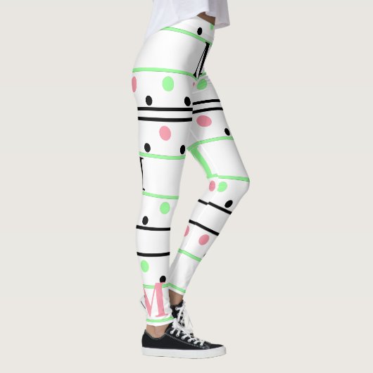 Monogram Roze Groen Zwart Polka Dots Leggings (Rechts)