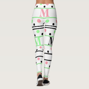 Monogram Roze Groen Zwart Polka Dots Leggings