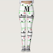 Monogram Roze Groen Zwart Polka Dots Leggings (Voorkant)