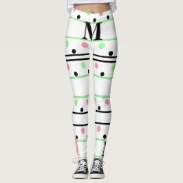 Monogram Roze Groen Zwart Polka Dots Leggings