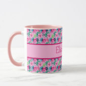 Monogram roze groene blauwe tropische bloemen mok (Links)