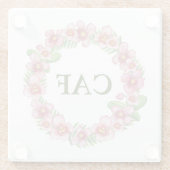 Monogram roze-groene bloemenkrans glazen onderzetter (Achterkant)