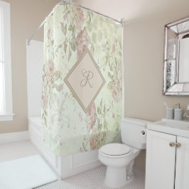 Monogram Roze Groene Bloemige Shabby Chic Roze Roo Douchegordijn