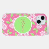 Monogram Roze Groene Bloemige Trendy Chic Case-Mate iPhone Case (Achterkant (horizontaal))