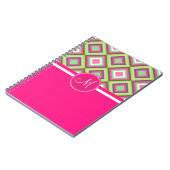 Monogram roze groene diamanten vierkant patroon notitieboek (Linkerzijde)