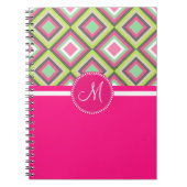 Monogram roze groene diamanten vierkant patroon notitieboek (Voorkant)