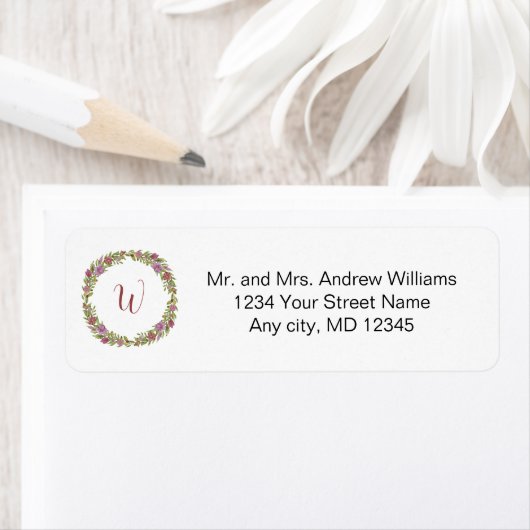 Monogram Roze Groene Floral Adres van de Terugkeer Etiket (Insitu)