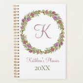 Monogram roze groene Floral elk jaar Planner (Voorkant)
