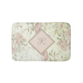 Monogram Roze Groene Floral Shabby Chic Pink Rose Badmat (Voorkant)