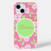 Monogram Roze Groene Floral Trendy Chic Case-Mate iPhone Case (Achterkant)