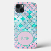 Monogram Roze Groene Glitter Mermaid Scales Case-Mate iPhone Case (Achterkant)
