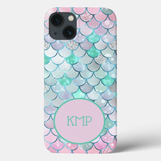 Monogram Roze Groene Glitter Mermaid Scales Case-Mate iPhone Case (Achterkant)