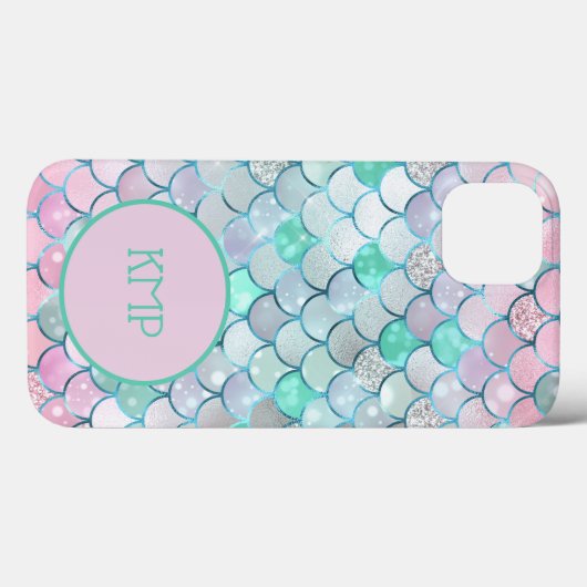 Monogram Roze Groene Glitter Mermaid Scales Case-Mate iPhone Case (Achterkant (horizontaal))