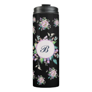 Monogram roze groene pasta Floral Waterverf Thermosbeker