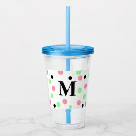 Monogram roze groene pooldots acryl drinkbeker