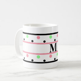 Monogram roze groene pooldots koffiemok