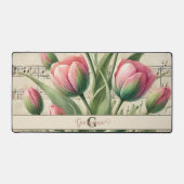 Monogram Roze & Groene Tulpen Bladmuziek Bureaumat (Voorkant)