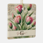Monogram Roze & Groene Tulpen Bladmuziek Keramisch Ornament (Rechts)