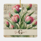 Monogram Roze & Groene  Tulpen Bladmuziek Keramisch Ornament (Achterkant)