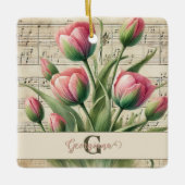 Monogram Roze & Groene  Tulpen Bladmuziek Keramisch Ornament (Voorkant)
