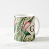 Monogram Roze & Groene Tulpen Bladmuziek Koffiemok (Voorkant rechts)