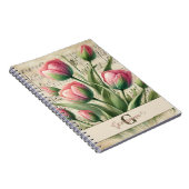 Monogram Roze & Groene  Tulpen Bladmuziek Notitieboek (Rechterzijde)