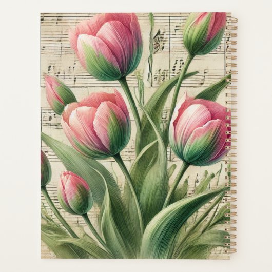 Monogram Roze & Groene  Tulpen Bladmuziek Planner (Achterkant)