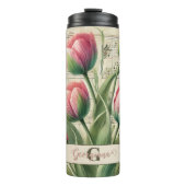 Monogram Roze & Groene  Tulpen Bladmuziek Thermosbeker (Voorkant)