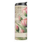 Monogram Roze & Groene  Tulpen Bladmuziek Thermosbeker (Gedraaid links)
