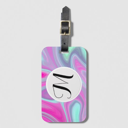 Monogram roze groene Waterverf Abstracte Bagagelabel (Voorkant (verticaal))