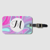 Monogram roze groene Waterverf Abstracte Bagagelabel (Voorkant (horizontaal))