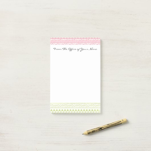 Monogram roze groene Waterverf Tribale Printerpatr Post-it® Notes (Op bureau)