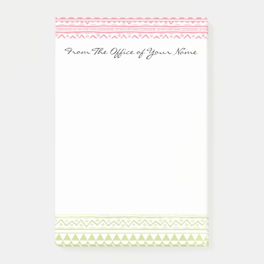 Monogram roze groene Waterverf Tribale Printerpatr Post-it® Notes (Voorkant)