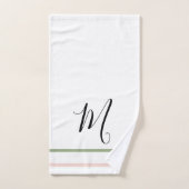 Monogram roze groene witte strepen bad handdoek (Handdoek)