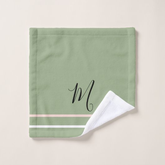 Monogram roze groene witte strepen bad handdoek (Wasdoekje)